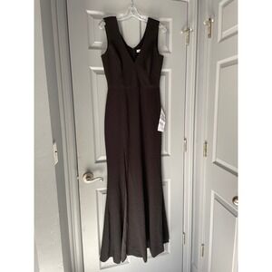 Dress the Population Women's Sandra Plunging Thick Strap Solid Dress, Black, M